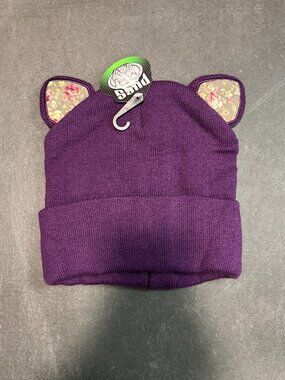 Pugs Purple Knit Cat Ear Beanie Floral Lining NWT